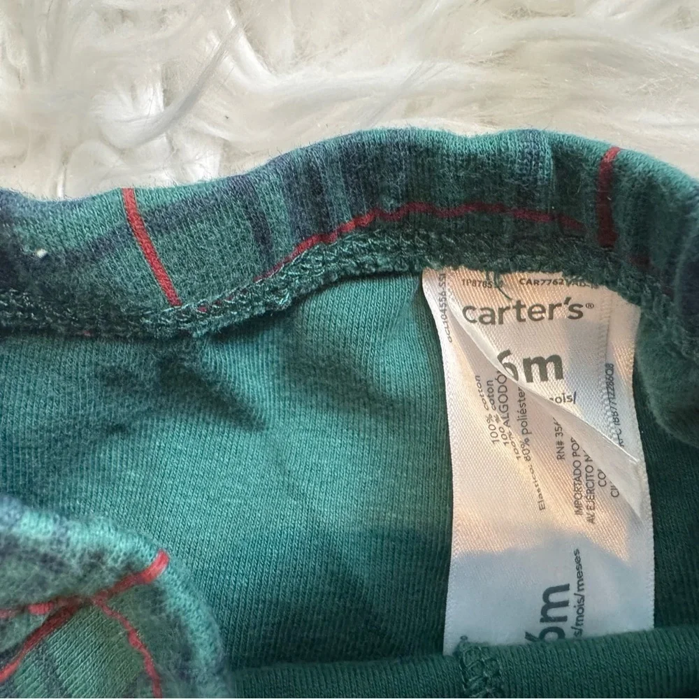 Carter’s Baby Boy Christmas Outfit 6M‎ Reindeer Plaid Set Footed Pants EUC